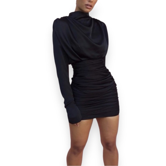 House of CB Giorgiana Mini Dress Rouched Satin Black - Picture 9 of 9
